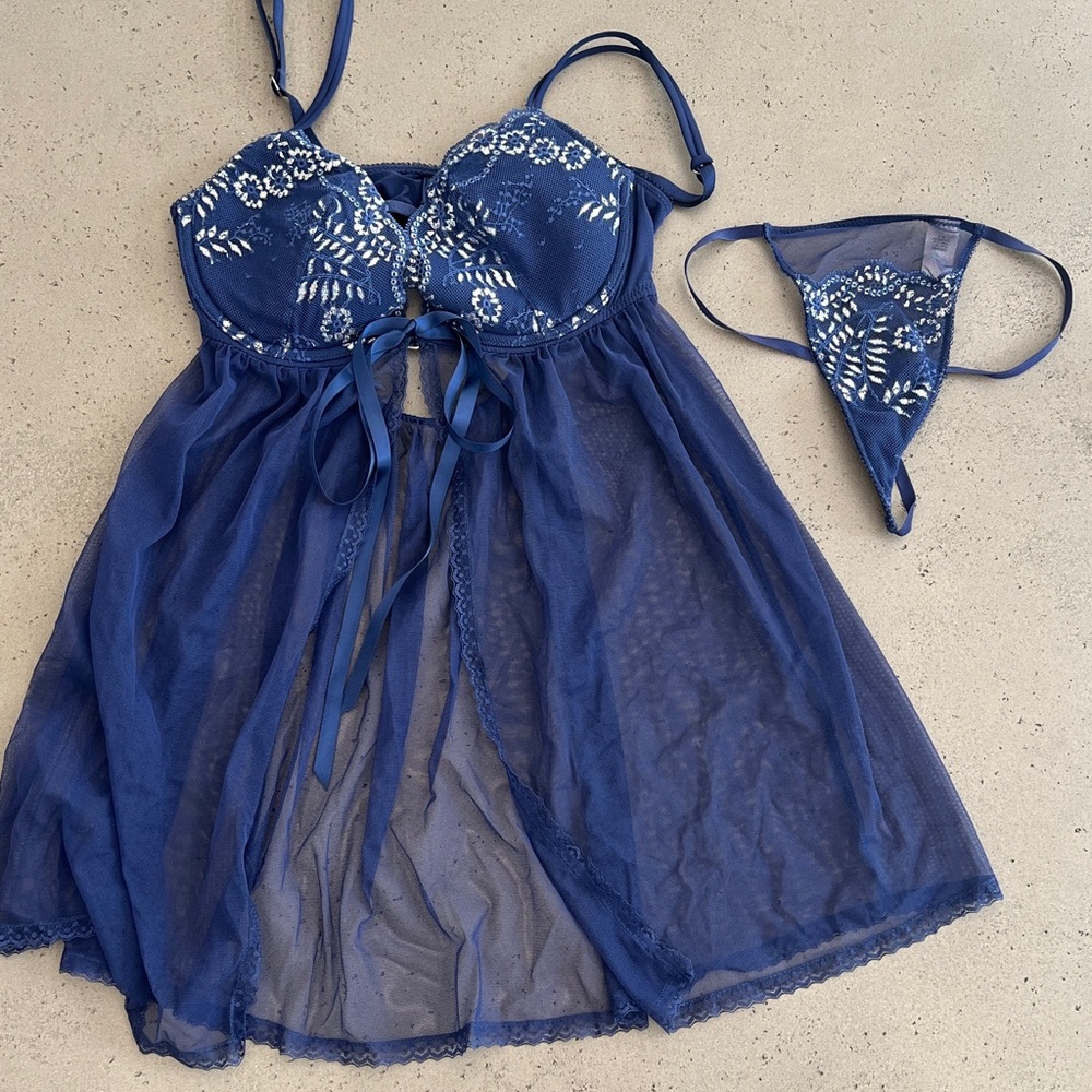 Victoria's Secret Blue Lace Babydoll Lingerie